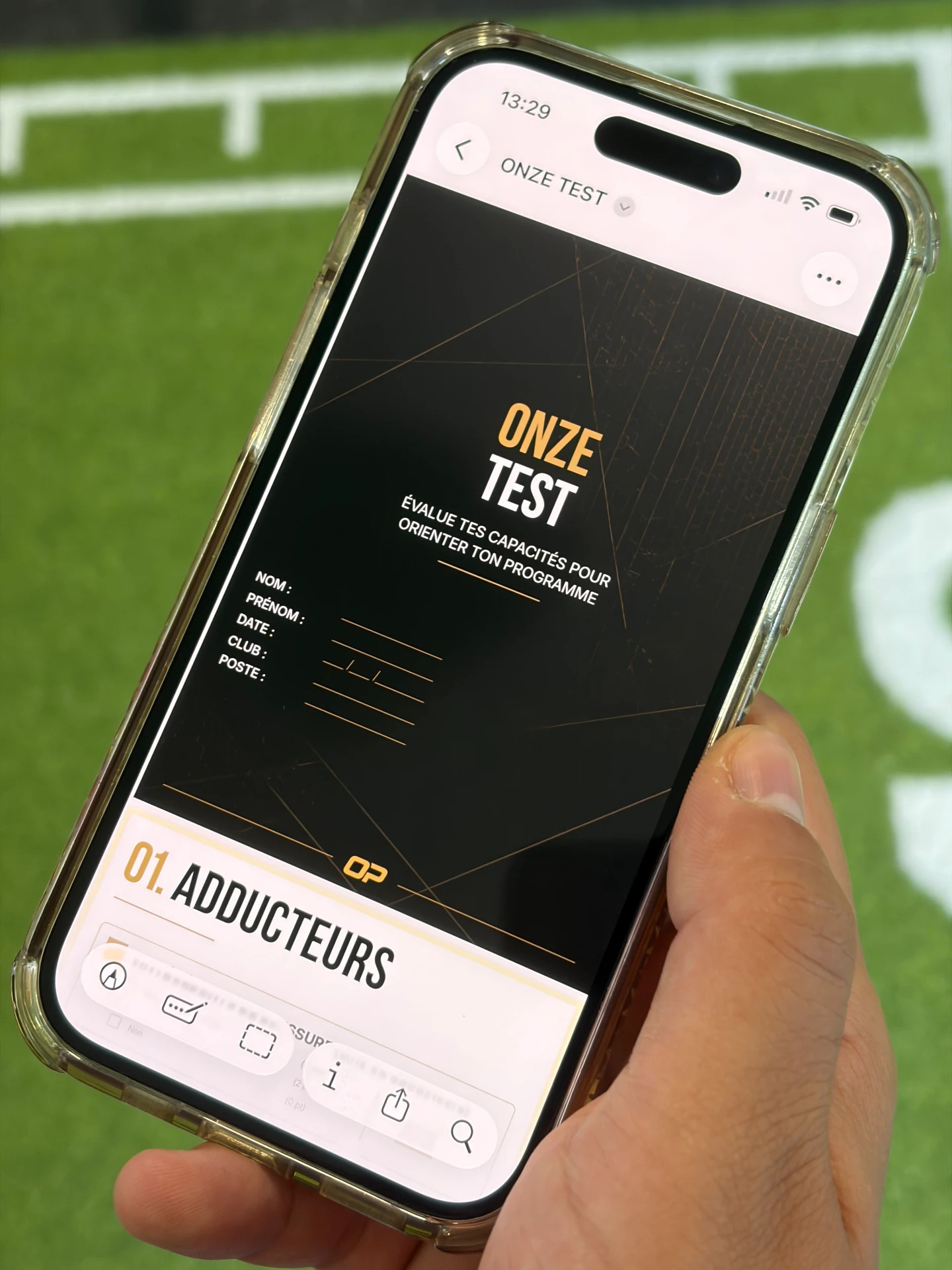 Capture d'écran du ONZE TEST dans l'application