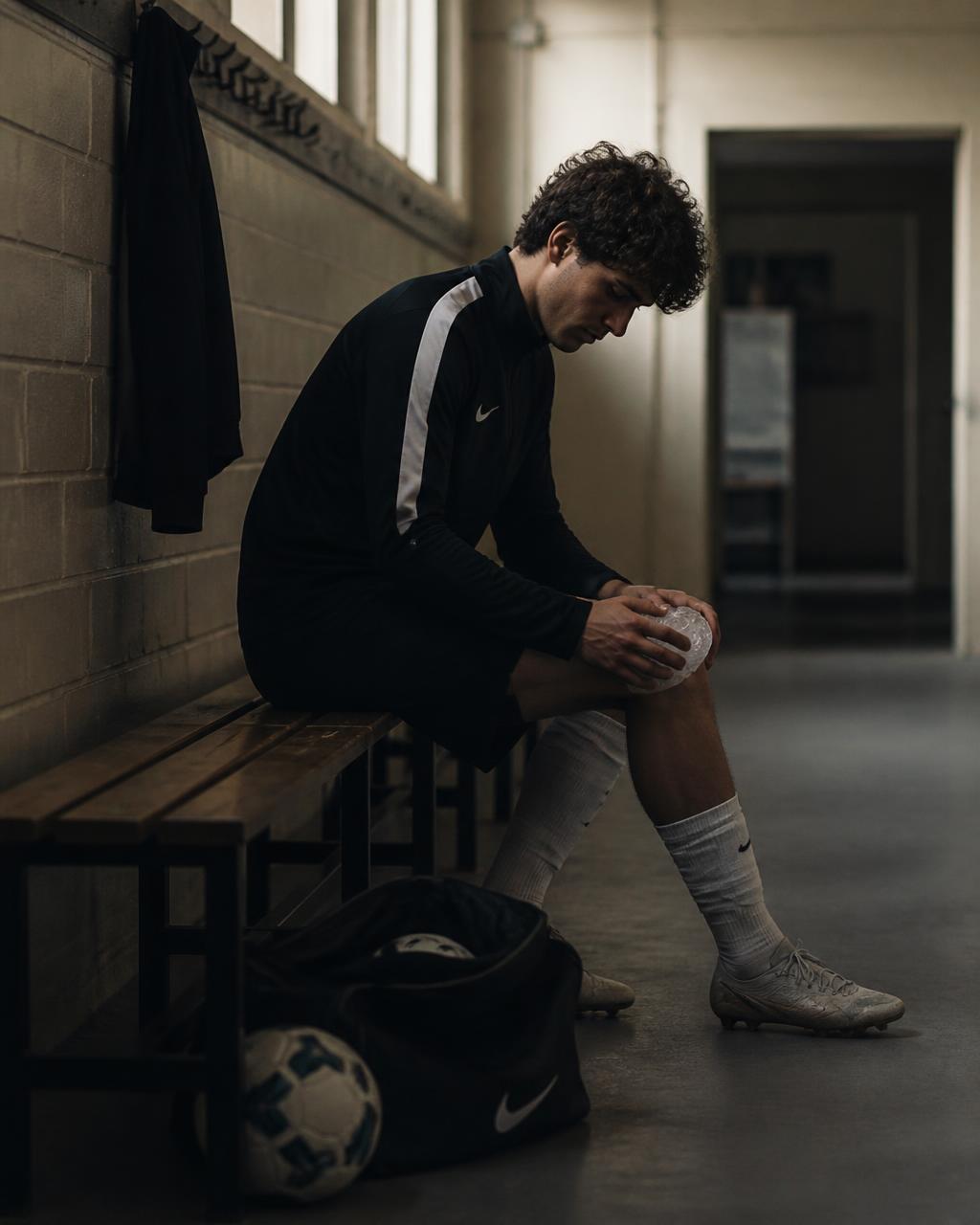 Joueur assis sur un banc après l'entraînement